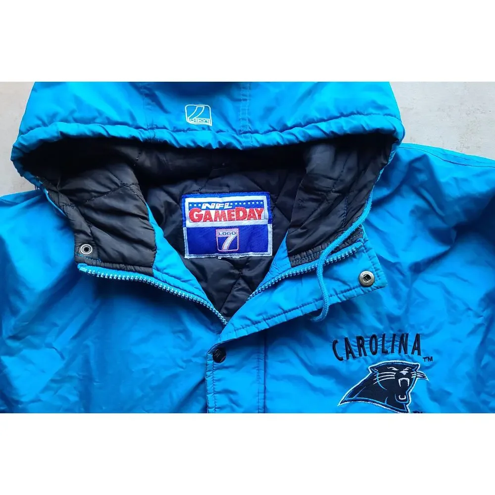 Carolina Panthers 90s GAME DAY Logo 7 puffer XL 2x teal NFL vintage - Picture 3 of 11